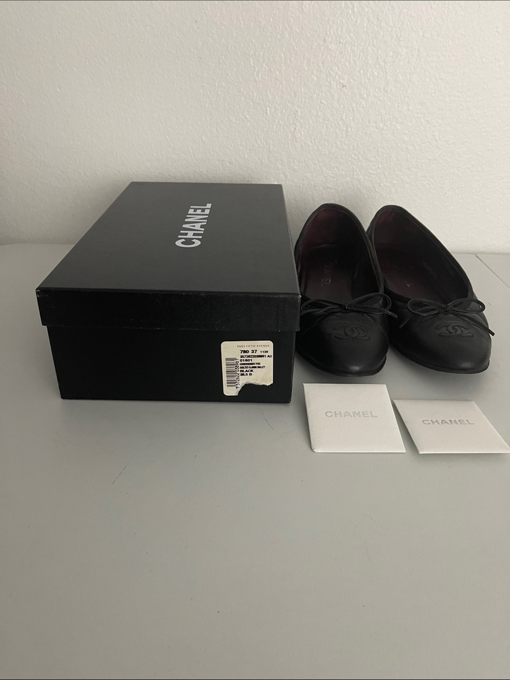 CHANEL Classic Quilted Black Leather CC Ballet Flats Size 38.5 US 7.5 w Box - Picture 6 of 9